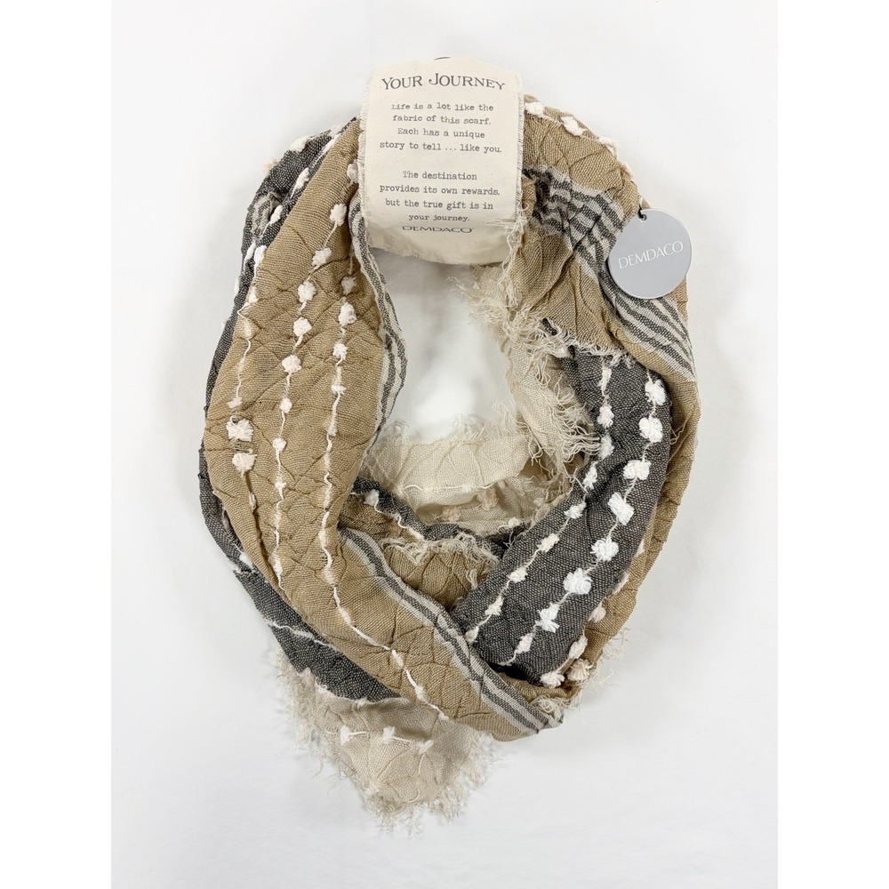 New DEMDACO Your Journey Textured Lightweight Infinity Scarf 70" Tan Beige Grey